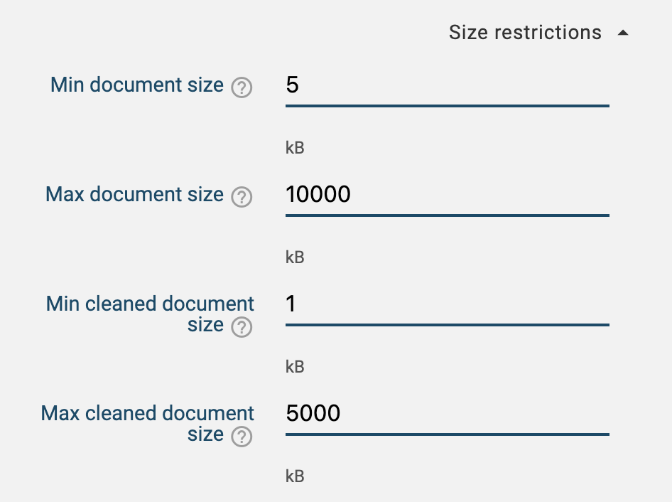 The fields that limit the number of documents and their maximum length.