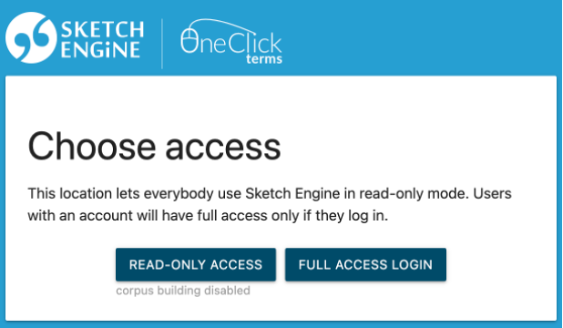 The login screen offering several options, among them Full Access Login.