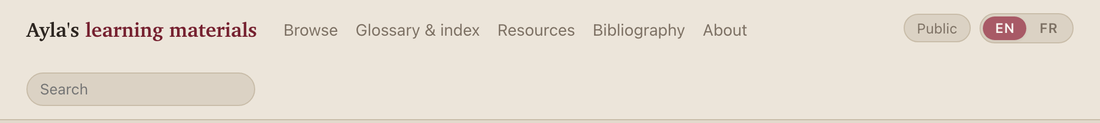 The header of the site: the site name, the links Browse, Glossary and index, Resources, Bibliography and About, the search box, and the profile chip beside the EN/FR toggle.