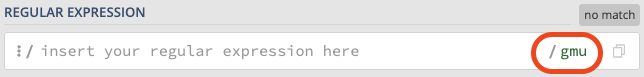 The flags menu in regex101, with g, m and u ticked