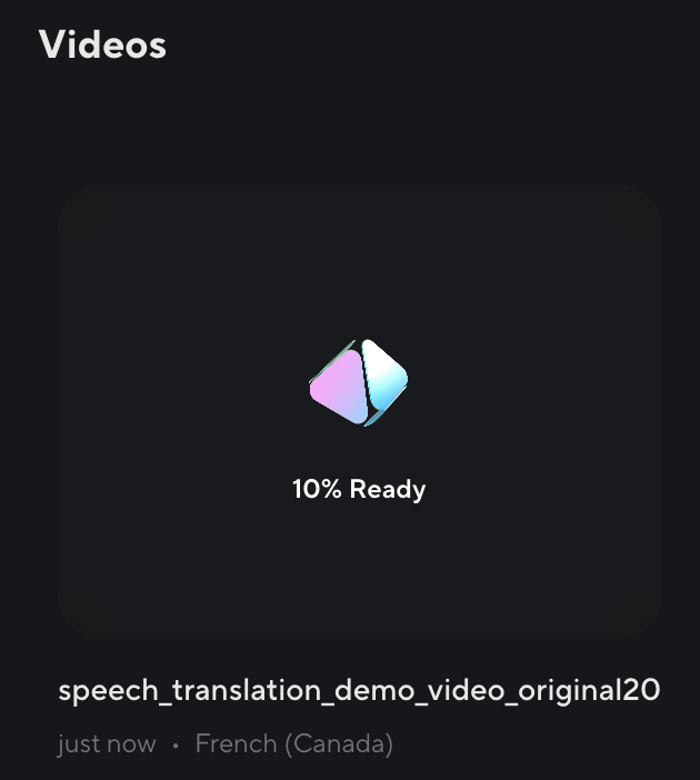 The video list, one translation showing 10% Ready