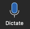 The Dictate button: a microphone icon above the word Dictate