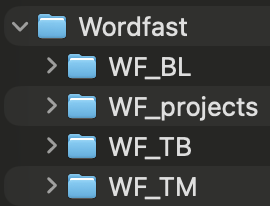 Un dossier Wordfast contenant les sous-dossiers WF_BL, WF_projects, WF_TB et WF_TM.