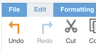 Le début du ruban Edit : le bouton Undo en orange, Redo en grisé, puis Cut et Copy.